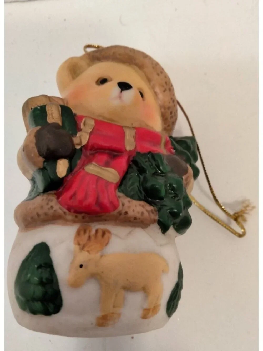 Bear Snowman Figure Santa Hat Christmas Tree Ornament Woodland Cottage Cabin